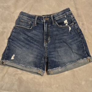 Denim Distressed Hi-Rise Shorts